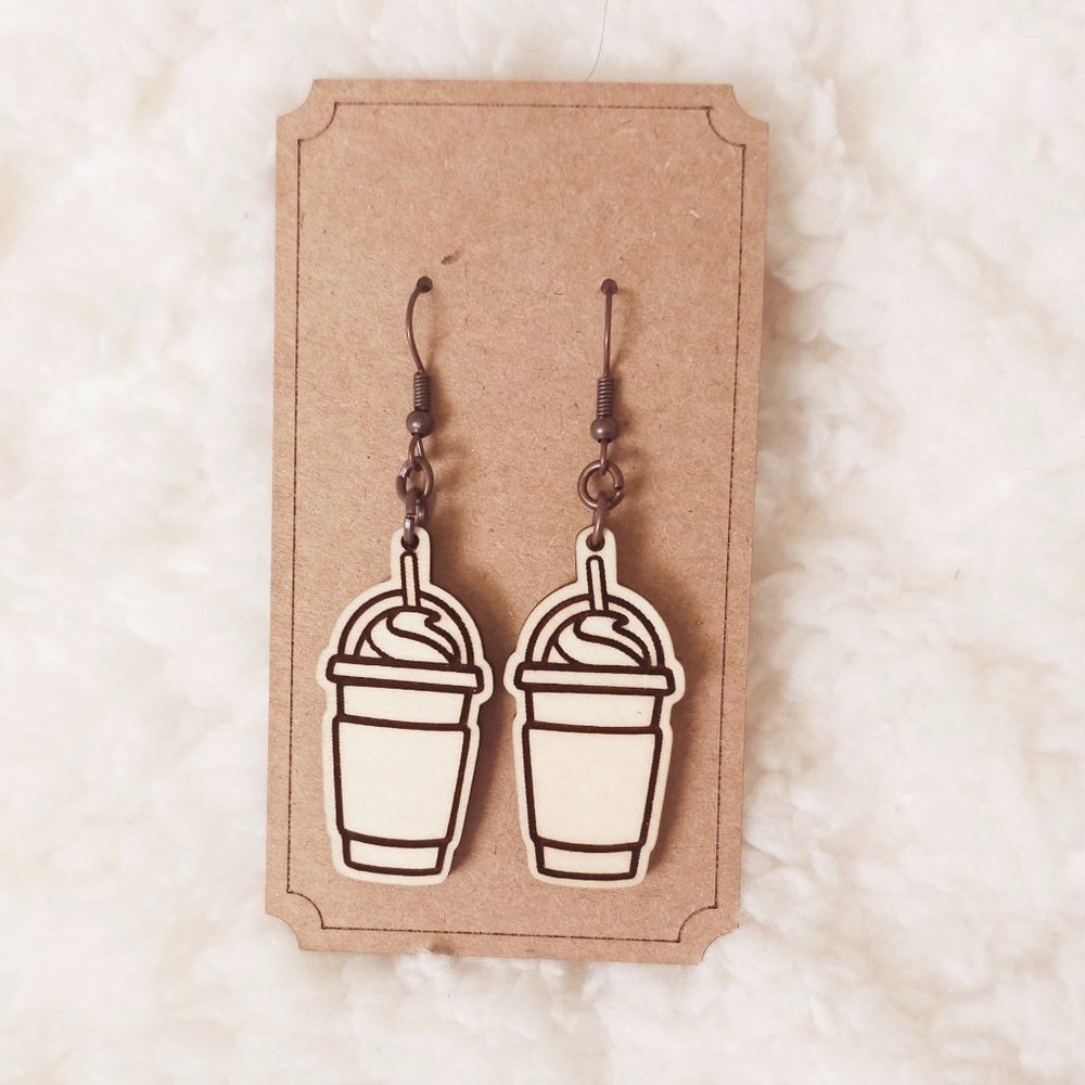 5/$25 Iced Coffee Frappuccino Earrings Dangle Wooden